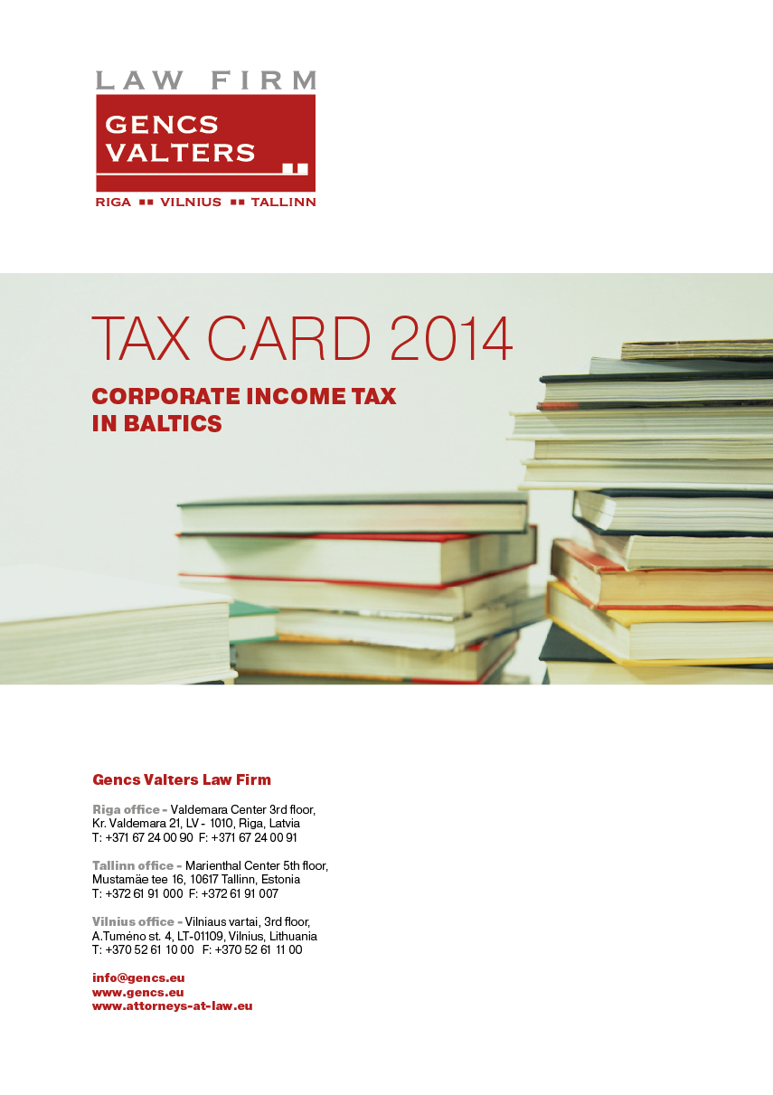Baltic Tax Card 2014: Corporate Income Tax Card in Latvia, Lithuania and Estonia